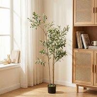 HOMCOM 148 cm Decorative Artificial Plant, Silk Olive Tree with 553 Leaves in Green