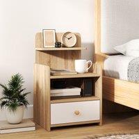 HOMCOM Bedside Table with Drawer for Bedroom, Living Room, Natural Wood Effect in White