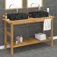 Berkfield Home Bathroom Vanity Cabinet with Black Marble Sinks Solid Wood Teak