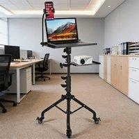 Ventryn Laptop Tripod Stand on Wheels 2 Shelves Adjustable Height in Black