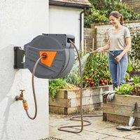 Nordara 40+2m Wall Mounted Retractable Hose Reel, Garden Hose Pipe, Orange in Grey
