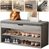 Havendro Shoe Bench Hallway Wooden Rack Storage Cabinet Cushion in Grey