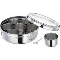 VOGREX 17cm 9pc Authentic Indian Stainless Steel Spices Box Masala Dabba in Silver