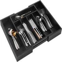 EONLION Expandable Bamboo Cutlery Tray Drawer Organiser Black