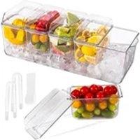 EONLION Ice Chilled Condiment Server with 5 Trays & Lid in Clear
