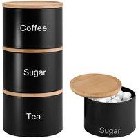 Havendro Set of 3 Black Stacking Canisters Tea Coffee Sugar Storage Jars
