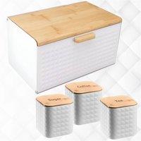 Havendro Set of 4 White Tea, Coffee, Sugar canisters & Bread bin Storage
