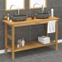 Berkfield Home Bathroom Vanity Cabinet with River Stone Sinks Solid Wood Teak in Black