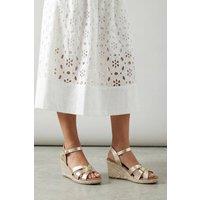 Wallis Women's Danica Faux Leather Cross Strap High Espadrille Wedge Sandals in Gold | Size: 7