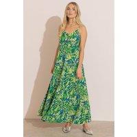 Klass. Women's Printed Bias Cut Strappy Maxi Dress in Green | Size: 14