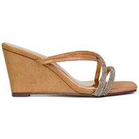 XY London Women's 'Kinsley' Diamante Strappy Square Toe Sandal Wedge Heels in Rose Gold | Size: 7