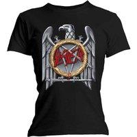 Rock Off officially Licensed Products Women's Slayer Silver Eagle Skinny Fit T-Shirt in Black | Size: Medium
