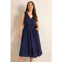 Evans Women's Broderie Wrap Midi Dress in Dark Navy | Size: 20