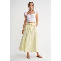 MixRay Women's High-Waisted Poplin Skirt with Drawstring Detail in Lemon | Size: Medium