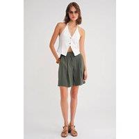 MixRay Women's High Waist Buttoned Pocket Shorts in Khaki | Size: Medium