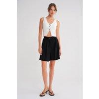 MixRay Women's High Waist Buttoned Pocket Shorts in Black | Size: Medium