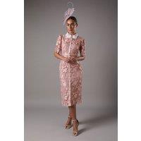 Coast Women's Lace Shirt Midi Dress Contrast Colour in Blush | Size: 10