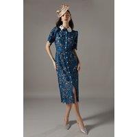 Coast Women's Lace Shirt Midi Dress Contrast Colour in Slate Blue | Size: 8