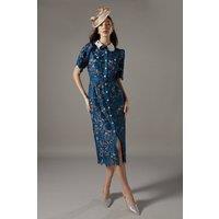 Coast Women's Lace Shirt Midi Dress Contrast Colour in Slate Blue | Size: 14