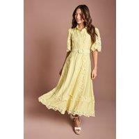 Coast Women's Lace Panelled Belted Shirt Dress in Lemon | Size: 10