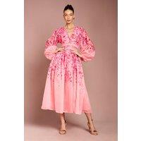 Coast Women's Organza Floral Placement Lace Trim Midaxi Dress in Pink | Size: 14