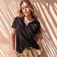 Lands' End Women's Textured Stripe Piqu Polo Shirt in Black | Size: 10-12