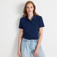 Lands' End Women's Textured Stripe Piqu Polo Shirt in Navy | Size: 10-12
