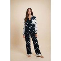 The Night Store Women's Polka Dot Viscose Pyjama Trouser Set in Black | Size: 14-16