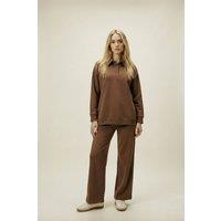 The Night Store Women's Chocolate Button Collar Lounge Trouser Set | Size: 14-16
