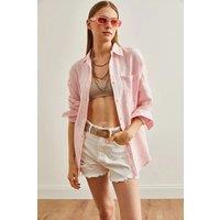 HOXTON GAL Women's Oversized Muslin Button-Up Shirt with Front Pockets in Pink | Size: Medium