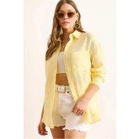 HOXTON GAL Women's Oversized Muslin Button-Up Shirt with Front Pockets in Yellow | Size: Large