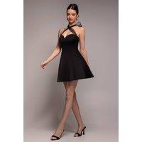 Goddiva Women's Scuba & Polka Mesh Bella Bow Multiway Skater Mini Dress in Black | Size: 14