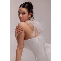 Goddiva Women's Scuba & Polka Mesh Bella Bow Multiway A-Line Midi Dress in White | Size: 14