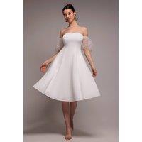 Goddiva Women's Scuba & Polka Mesh Off-The Shoulder Midi Dress in White | Size: 10