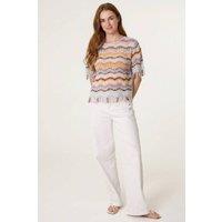 Dexia Women's Multicolour Chevron Stripe Crochet Top with Fringe Detail | Size: Medium/Large