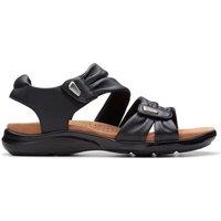 Clarks Women's Kitly Ave Black Leather Flat Sandals | Size: 7-Wide Fit