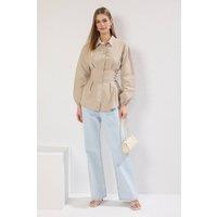 WOVCOR Women's Woven Shirt With Waist Tie Detail in Stone | Size: 14