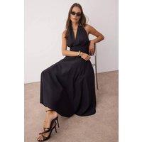 WOVCOR Women's Halter Neck Ruched Waist Midi Dress in Black | Size: 10