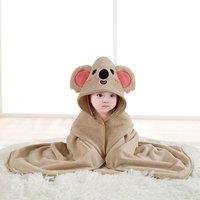 Dyzi Baby Hooded Towel Soft Absorbent Animal Cartoon Bath Towel for Kids in Light Brown