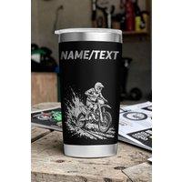 Bad Zebedee Personalised Motocross & Name/Text Engraved Thermal Tumbler in Black | Size: 500ml