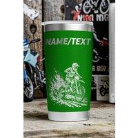 Bad Zebedee Personalised Motocross & Name/Text Engraved Thermal Tumbler in Green | Size: 500ml
