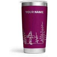 Bad Zebedee Personalised Snowboarder & Name/Text Engraved Thermal Tumbler in Dark Pink | Size: 500ml
