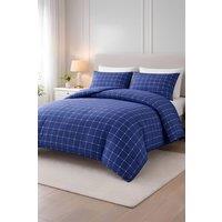 Pamposh Double Brushed Microfibre Check Duvet Cover Set Reversible in Blue | Size: King