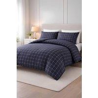 Pamposh Double Brushed Microfibre Check Duvet Cover Set Reversible in Navy