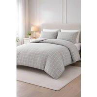 Pamposh Double Brushed Microfibre Check Duvet Cover Set Reversible in Grey | Size: Single