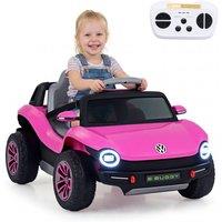 CASART Licensed Volkswagen Ride on Car 12V Kids Toy Car w/Remote& Horn& Music in Pink