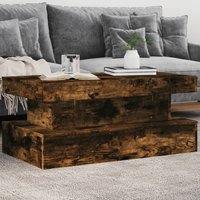Berkfield Home Coffee Table with LED Lights Smoked Oak 90x50x40 cm in Brown | Size: 90 x 50 x 40 cm