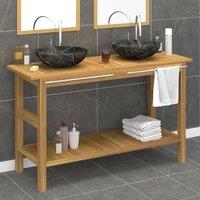 Berkfield Home Bathroom Vanity Cabinet with Black Marble Sinks Solid Wood Teak