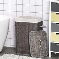 HOMCOM Laundry Basket Collapsible Hamper with Flip Lid Lining in Grey