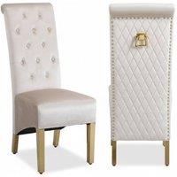 HOME LUXE INTERIOR Pair Of Sofia Beige & Gold Dining Chairs Ring Knocker | Size: 1 Seater